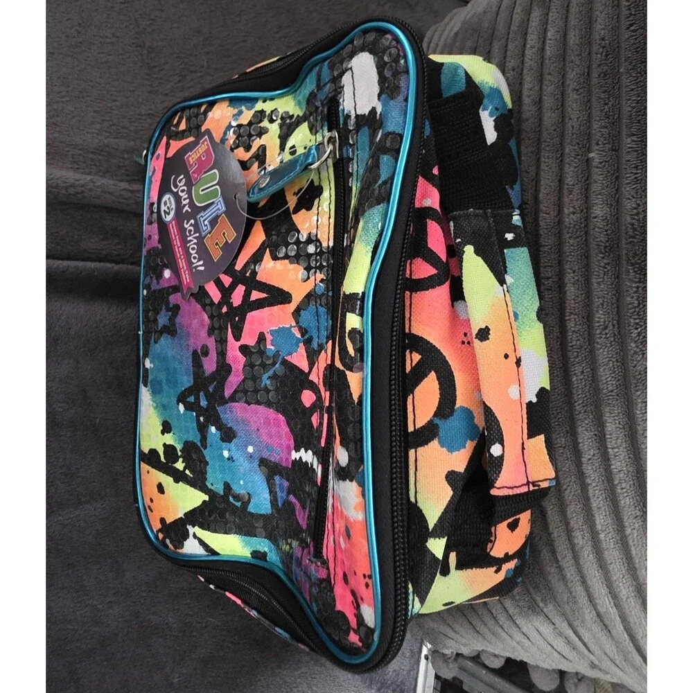 HTF School JUSTICE 2pc BACKPACK & LUNCH BOX TOTE SET EMOJI RAINBOW NwT